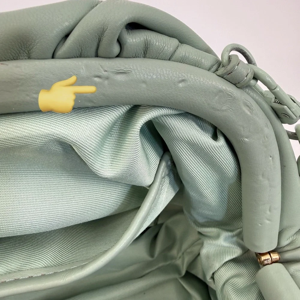 V°73 Sage Green Ruched Shoulder Bag with Chain Strap Soft Pebble Leather Purse